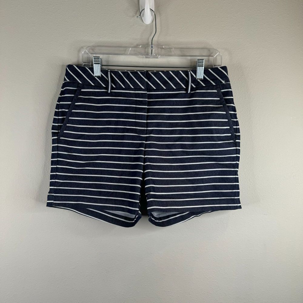 Lands'‎ End Shorts Womens Size 8 Tall Navy White Stripe Nautical Preppy Pockets